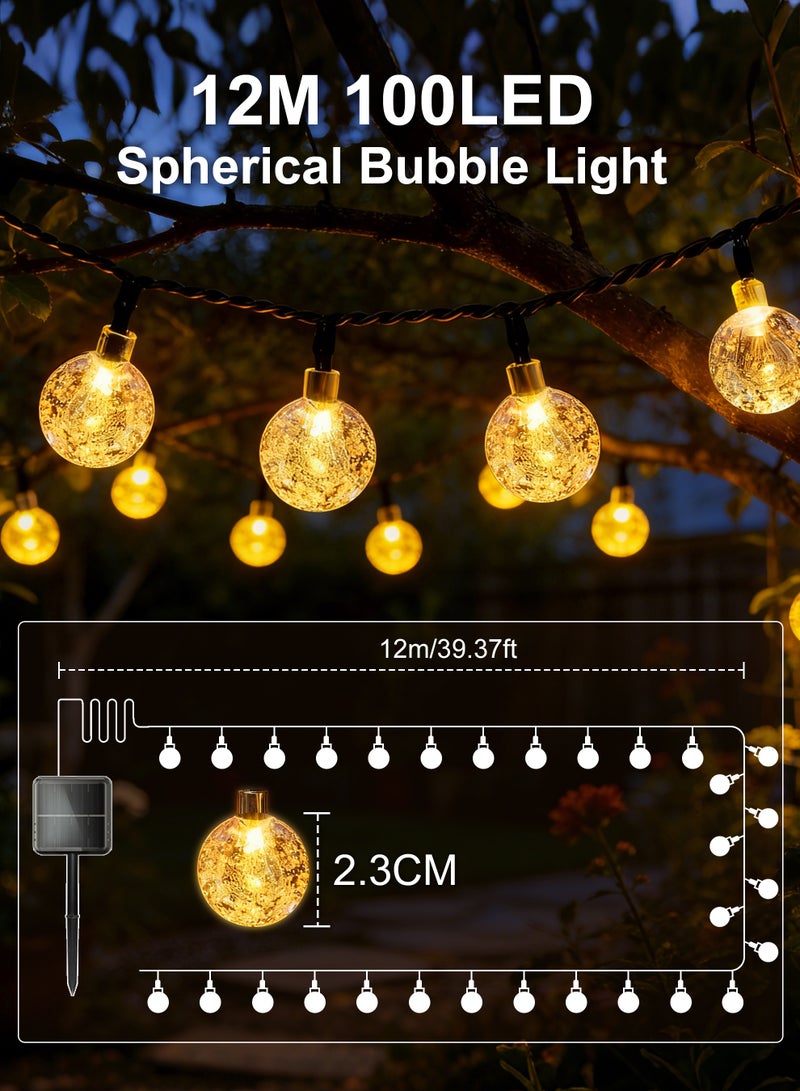 Necomi Solar String Lights Outdoor Waterproof Design 12-Meter String with 100 Lights LED Bead Diameter: 2.3 cm Features 8 Lighting Modes Ideal for Gardens, Courtyards, Porches, Weddings, Parties, and More (Warm White) - Image 2